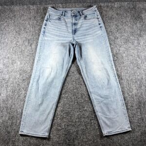 American Eagle Womens 12 Light Wash High Rise Mom Straight Jeans Stretch